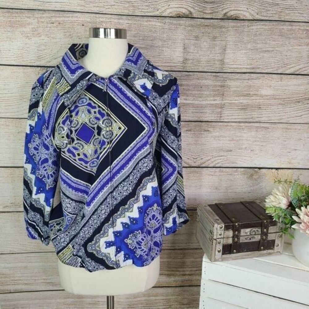 Chico's Zenergy Jacket (1) M Black Blue Yellow Medium